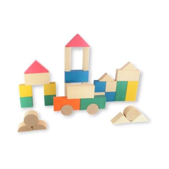 [NOKUBI] Colored Building Blocks, 32 Pieces, Made in Japan, Wooden Educational Toys, Gujo Hachiman, Baby Gift