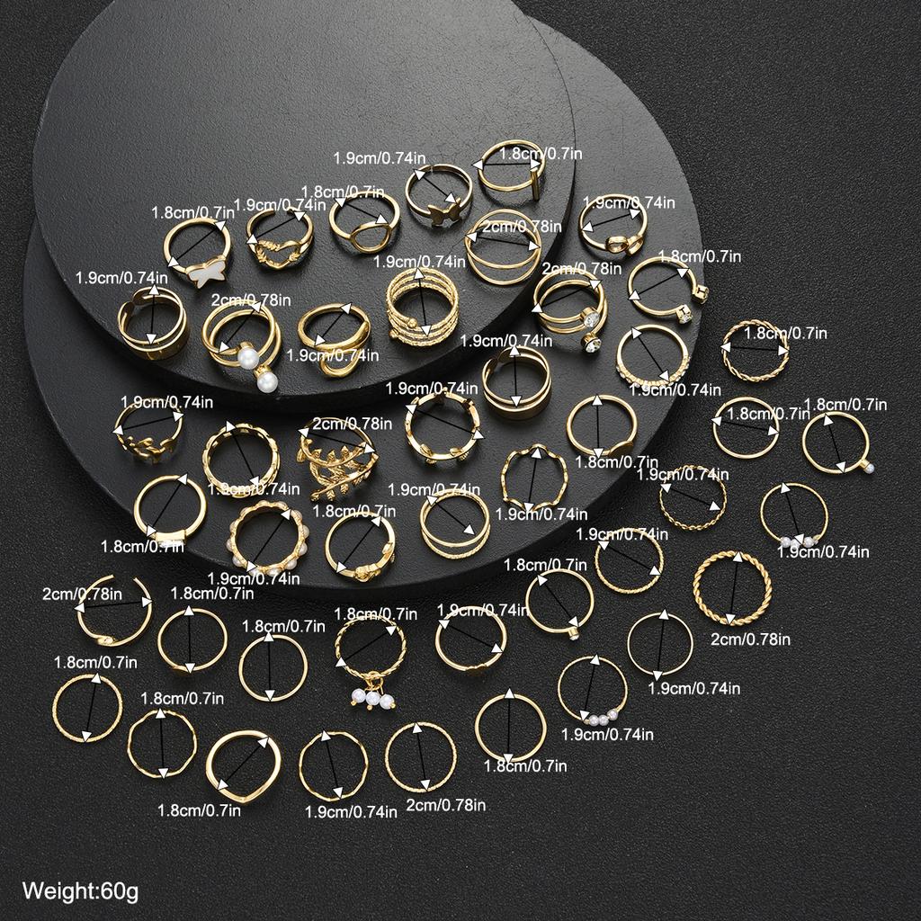 Fashion Minimalist Vintage Elegant Heart Butterfly Faux Pearl Rhinestone Geometric Wave Infinity Metal Rings Set Party Jewelry