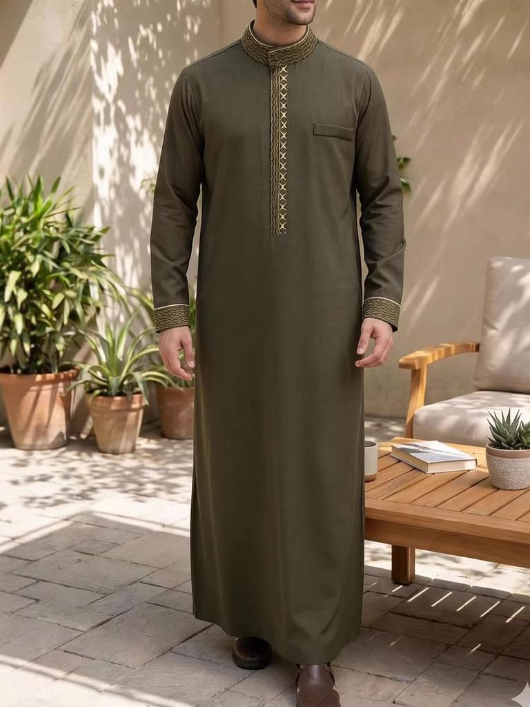 Embroidered Hooded Robe for Muslim Men, New Style Middle Eastern Thobe, Loose Long Sleeve Ethnic Design, Available Now