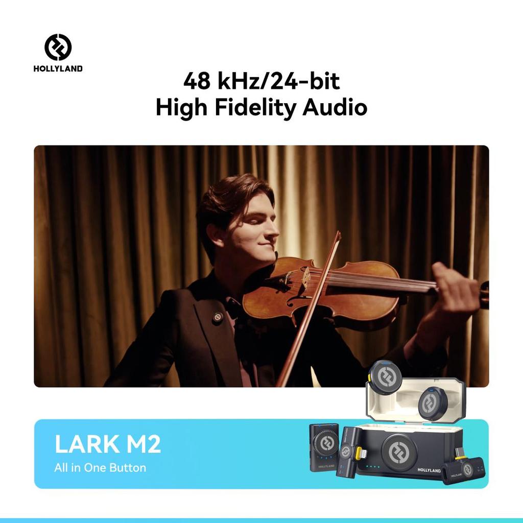 Hollyland Lark M2 Wireless Microphone, 48kHz/24bit Studio Sound, 300m Range, 40H Battery, Noise Cancellation, Magnetic Clip, for Camera Phone Vlog