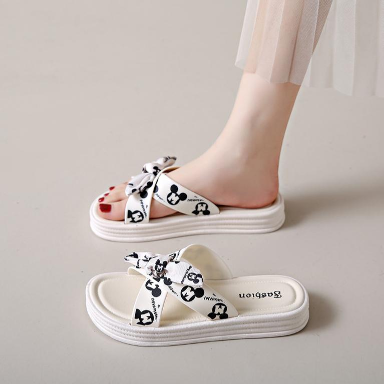 Bow Shaped Slippers for Women Summer Flat Bottom Anti Slip Cartoon for Women Wearing Women's Slippers