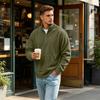Men's Vintage Corduroy Long Sleeve Zip Up Shirt Stand Collar Casual Top
