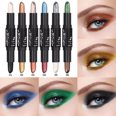 Metallic Double-headed Eyeshadow Stick Shimmer Glitter Eye Shadow High Pigmented Monochrome Creamy Eyeshadow Pen Women Cosmetics