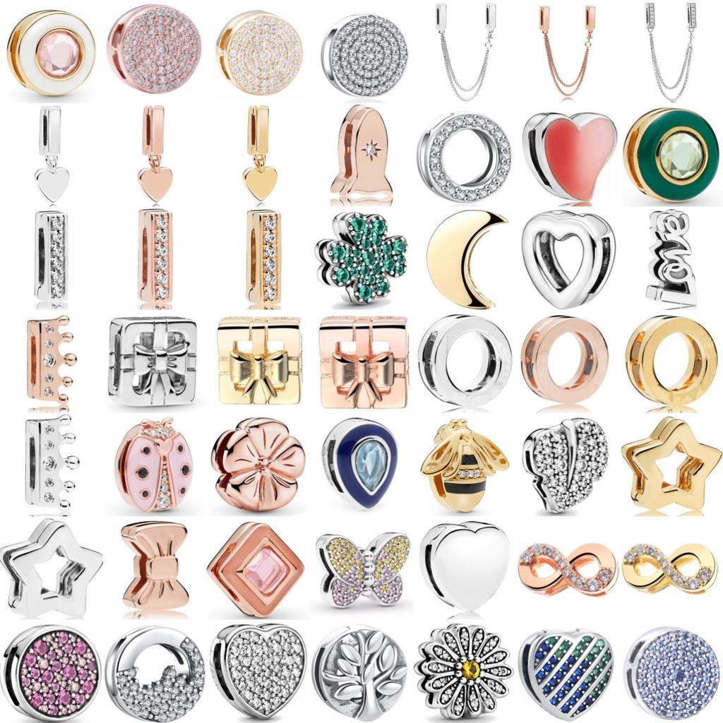 925 Silver Mesh Safety Chain Clip Shining Zircon Bee Butterfly Round Charm Beads Fit Exquisite Reflection Mesh Bracelet Jewelry
