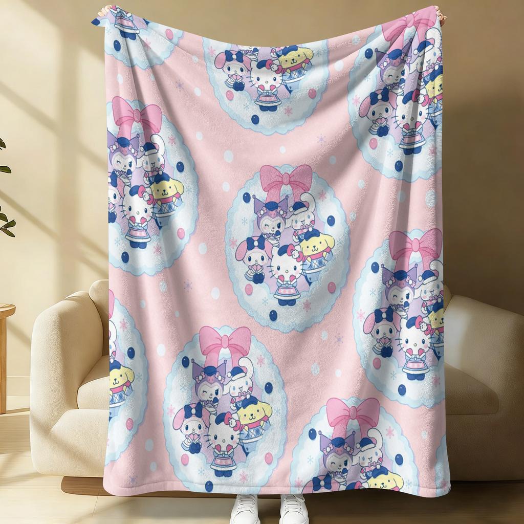 Pastel Purple Kuromi Flannel Throw Blanket Soft Warm Fluffy Blanket Cute Sofa Bed Cover Office Nap Shawl Lightweight Quilt