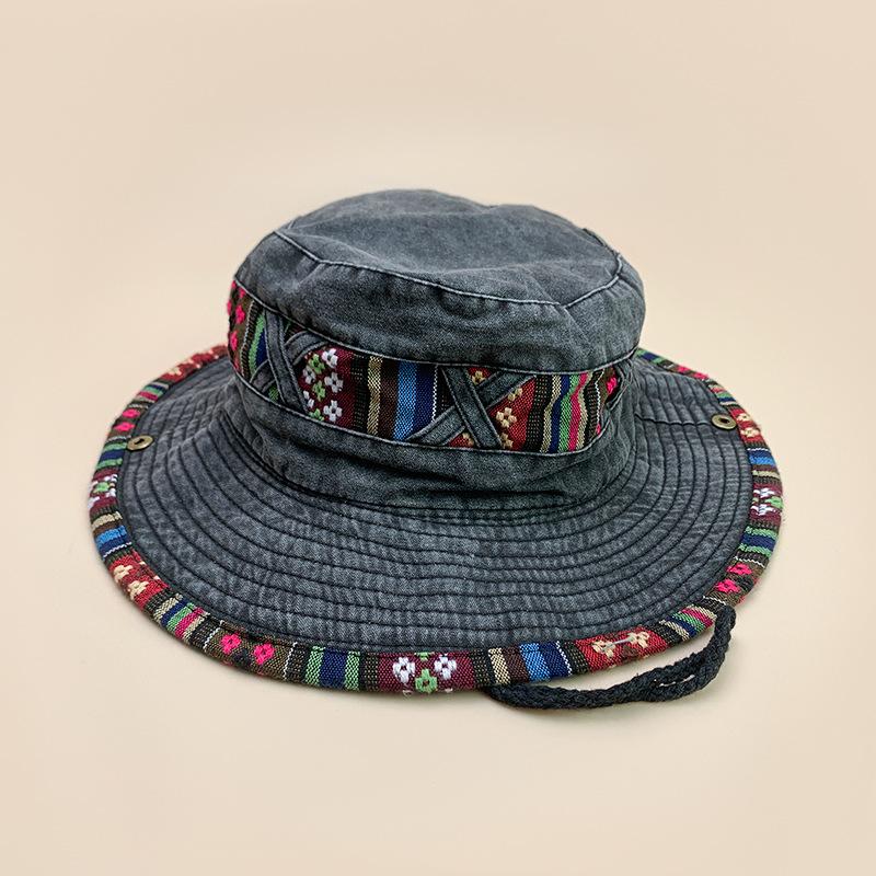 Ethnic Style Retro Outdoor Fisherman'S Hat Men'S And Women'S Drawstring Leisure Niche Sunshade Mountaineering Hat