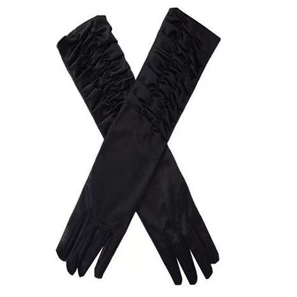 1pair Satin Glove Women Evening Party Mittens Solid Color Long Finger Mittens for Men and Women