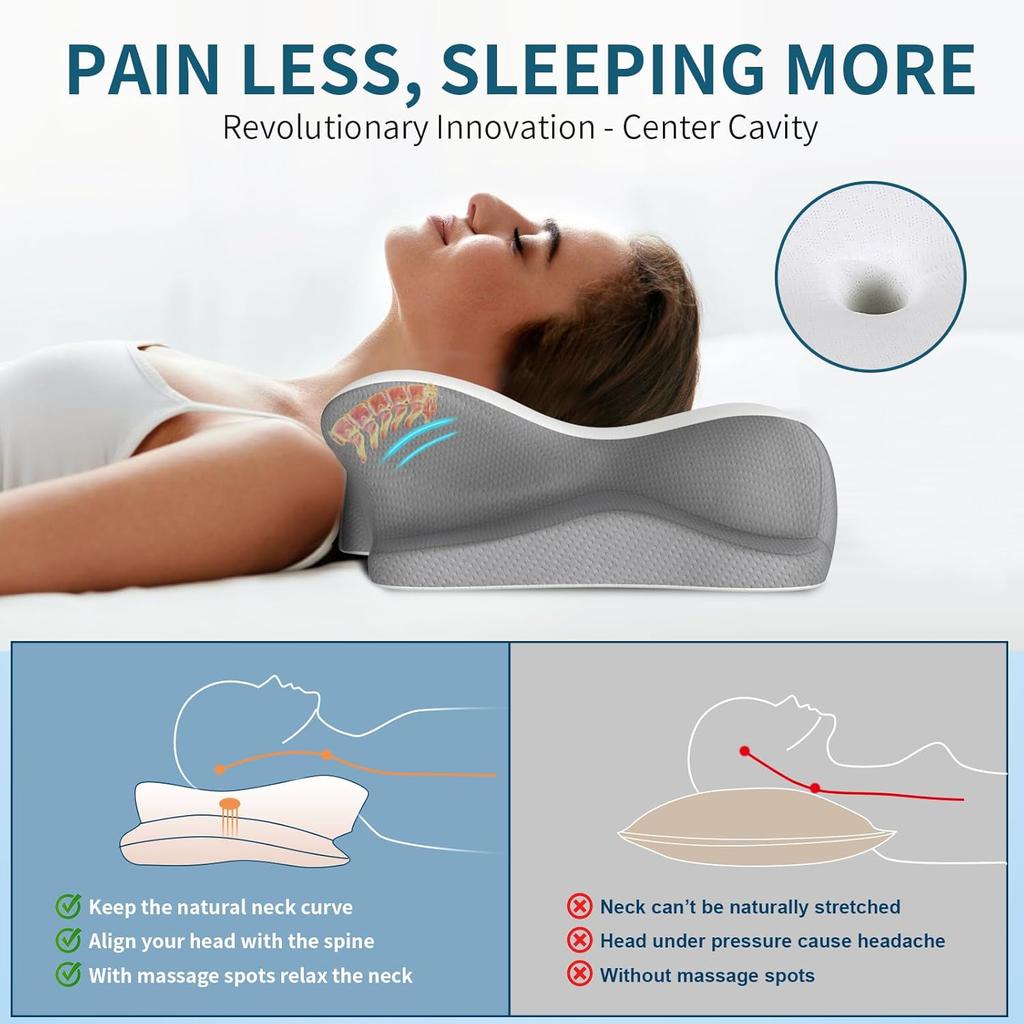 Cervical Neck Pillow - Cooling Pillow for Neck Pain Relief, Ergonomic Contour Side Sleeper Pillow for Sleeping, Orthopedic Memory Foam Pillows for