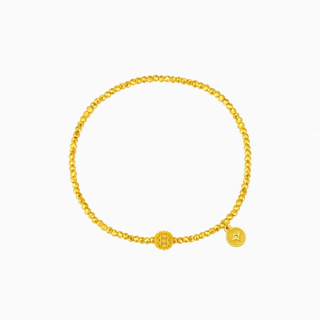 Armband med pärlor av Guld Fem Kejsare-mynt: Retro kinesisk lyx med lyckobringande ord Plakett