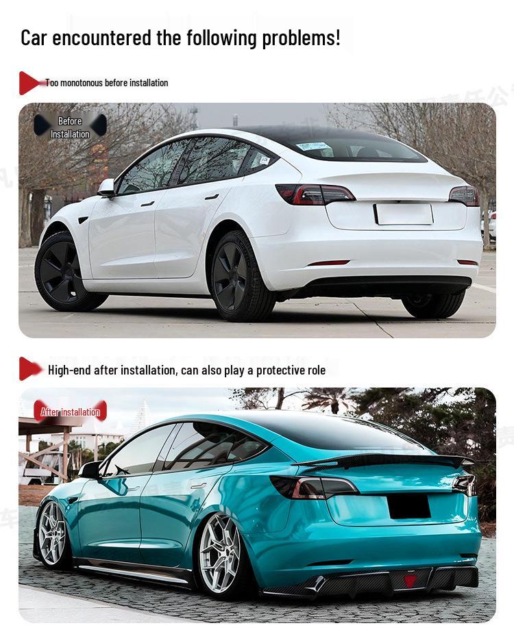 Tesla Model 3 C**T Style Carbon Fiber Body Kit: Front & Rear Lip Splitters.