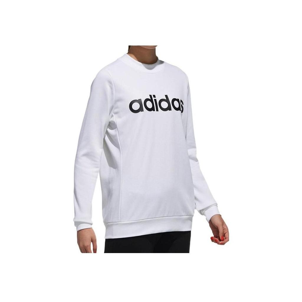 adidas Contrast Logo Print Crew Neck Sweatshirt Women Tops White DX0660