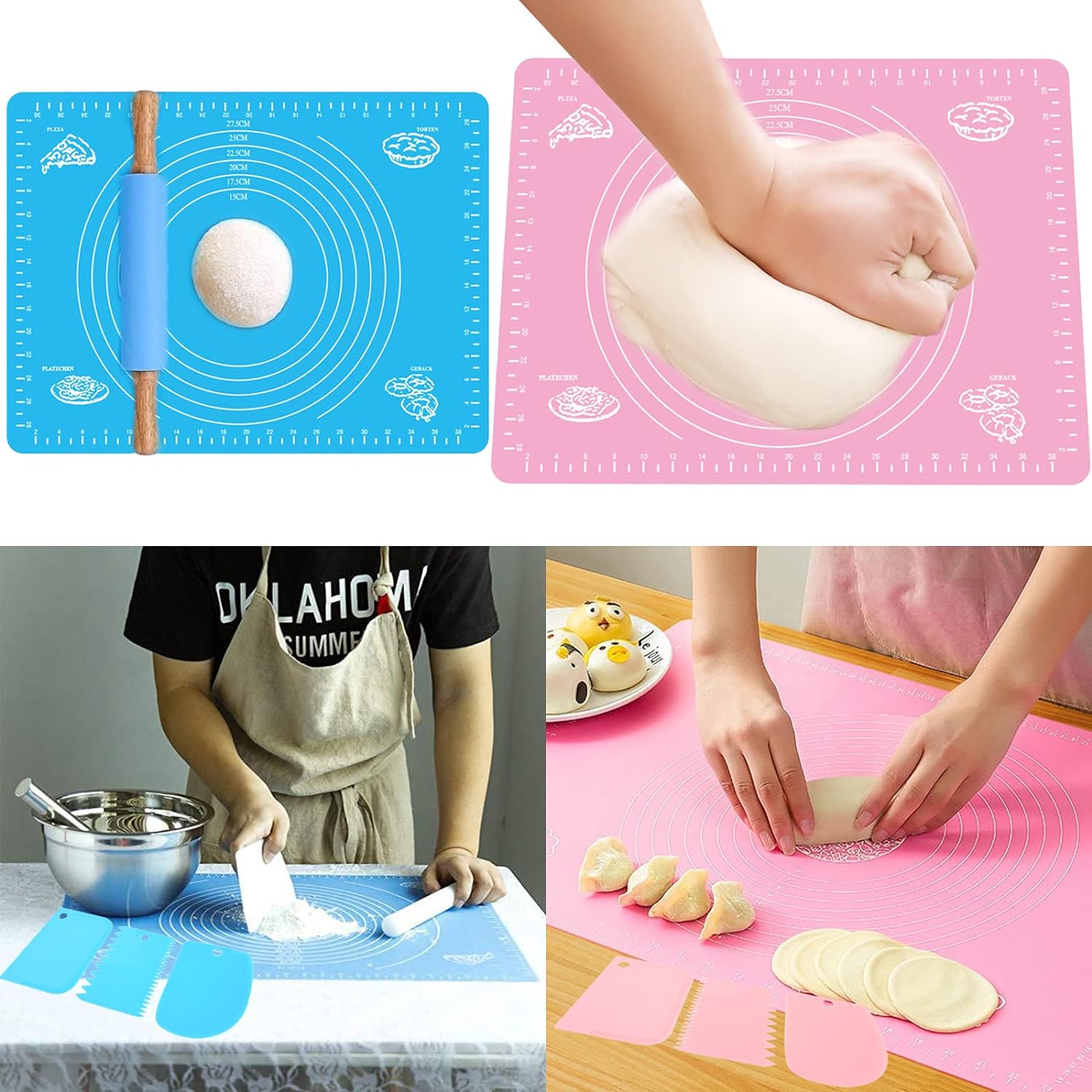 

70x50CM Non-stick Silicone Rolling Dough Pastry Mat Anti-Slip Bottom Design Desktop Pad for Home (BPA-Free,No FDA Certified) Blue