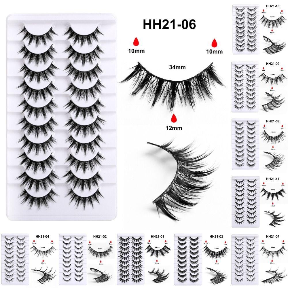 10 Pairs Fluffy Thick 3D Faux Mink Lash Glue Version Full Strip Lashes  Eye Lash Extension
