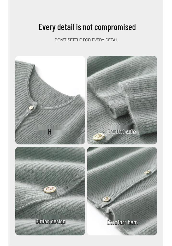 Women's 100% Pure Cashmere Cardigan - Round Neck, Long Sleeve, Button-Up Knit Sweater for Spring and Autumn