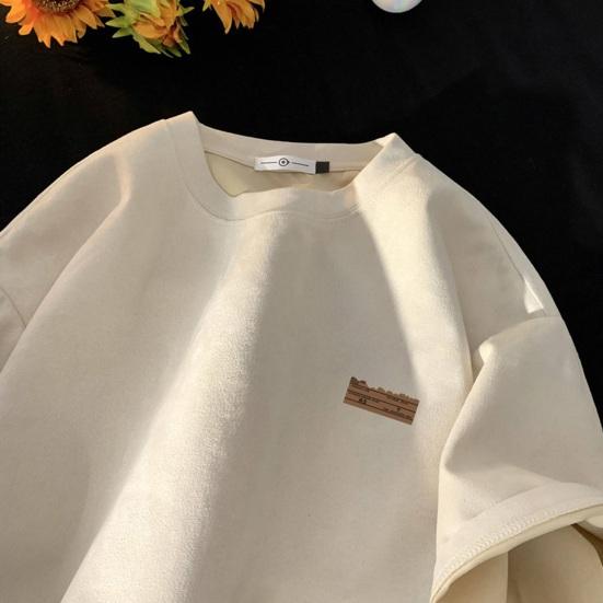 Sommer Paar T-Shirt Rundhals Lose Mittellang Einfarbig Retro Kurze Ärmel Amerikanischer Stil Streetwear Outdoor Top