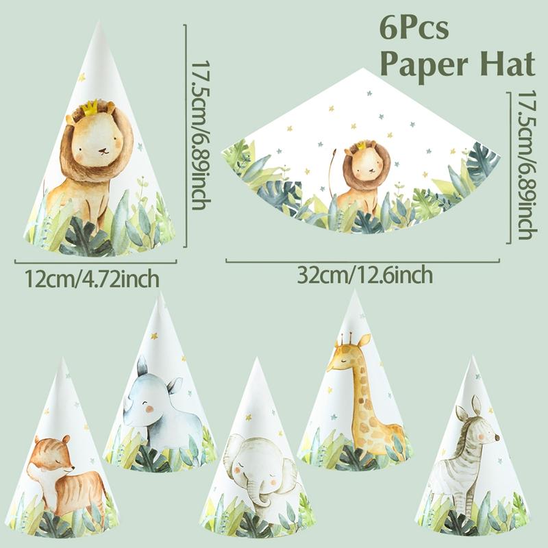 Jungle Animals Party Paper Hats Happy Birthday Party Decoration Kids Safari Animal Wild One Birthday Decor Supplies Baby Shower