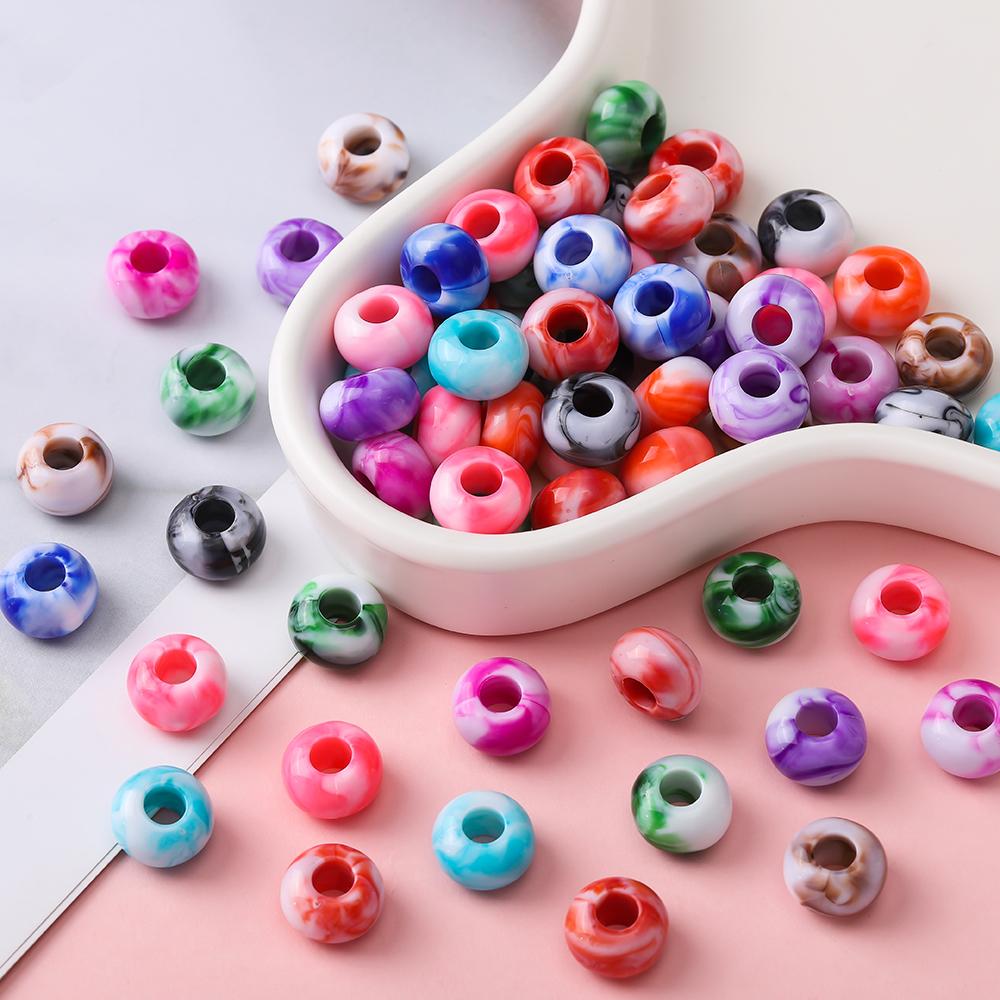 20pcs Acrylic Mixed Color Big Holes Beads Round Spacer Loose Beads for DIY Necklace Bracelet Earring Jewelry Making Accessories
