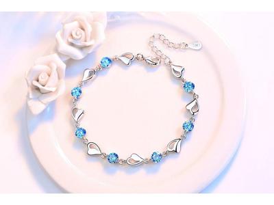 Crystal Love Blue/White S925 Silver Zircon Heart Bracelet for Women
