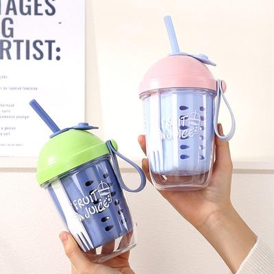 Nuevo Vaso para Ensalada de Doble Pared con Tenedor y Pajita, Vaso para Fruta a Prueba de Fugas, Vaso para Desayuno con Drenaje