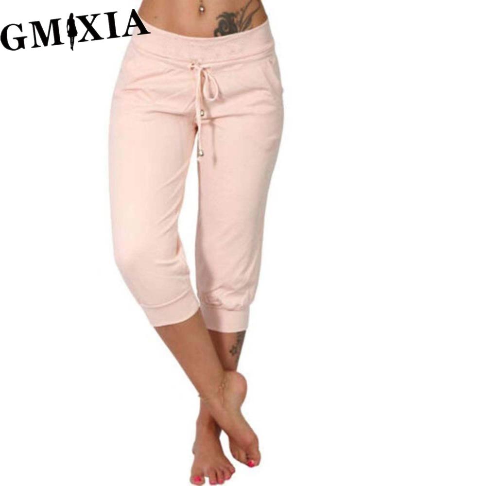 

GMXIA 10 Кольори Жіночі Модні Повсякденні Однотонні Штани та Капрі L рожевий