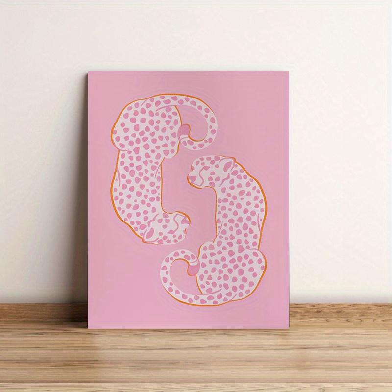 Framed - Cheetah Animal Printed Pink Canvas Wall Art Poster Full of Vitality Decorative Mural Poster Including Hanging Hardware
