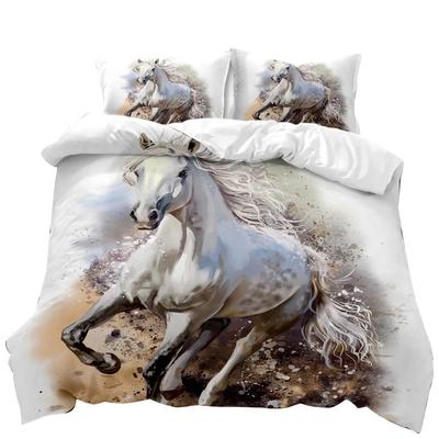 Horse Duvet Cover Set 3D Steed Print Comforter Cover Wildlife Bedding Set Animal Polyester Quilt Cover Double Queen King Size