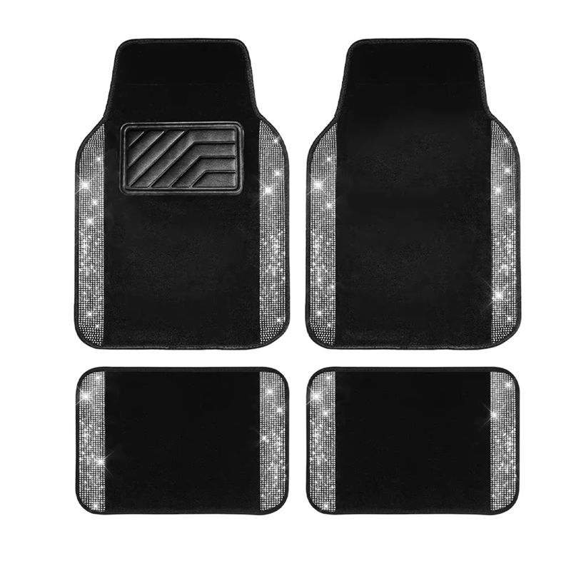 

Bling Diamond Print Car Floor Mat Set Universal PVC Non-Slip Heel Pad Pattern All-Weather Car Foot Mat Protector чёрный