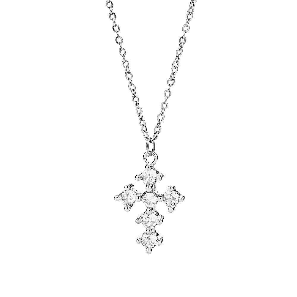 Zircon Cross Necklace Trendy Japanese Women'S Hip-Hop Kusa Wind Casual Sweater Chain Sweater Chain Diamond Collarbone Chain
