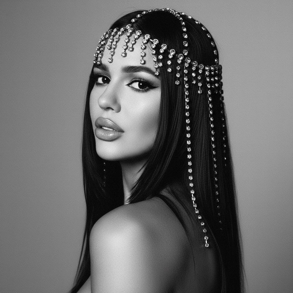 Flash Rhinestone Cap Headpiece Full Rhinestone Inlay Tassel Headband  Stage Performance