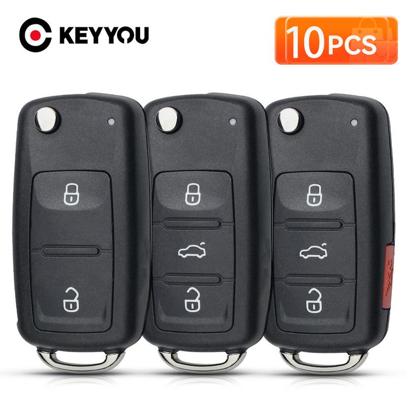 KEYYOU 10PCS 2 3 4 Buttons Filp Key Case For VW For VOLKSWAGEN Caddy Eos Golf Jetta Beetle Polo Tiguan Touran Remote Car Shell
