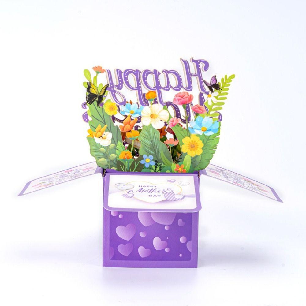 Papírová 3D vyskakovací kytice karta Motýl Květina Papírové květiny Pohlednice Máma Manželka