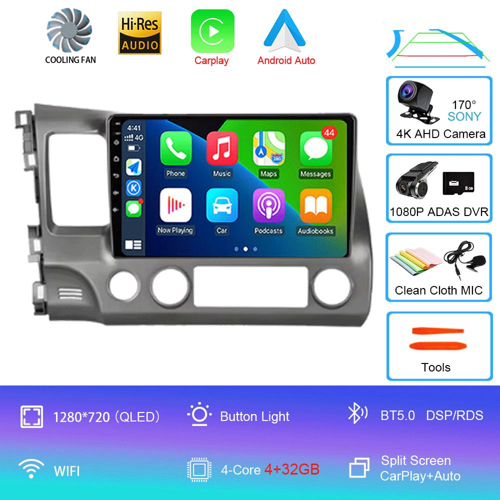 For Honda Civic 2005 - 2012 2Din 4G Android 14 Car Stereo Radio Multimedia Video Player Navigation GPS Head Unit Carplay Monitor