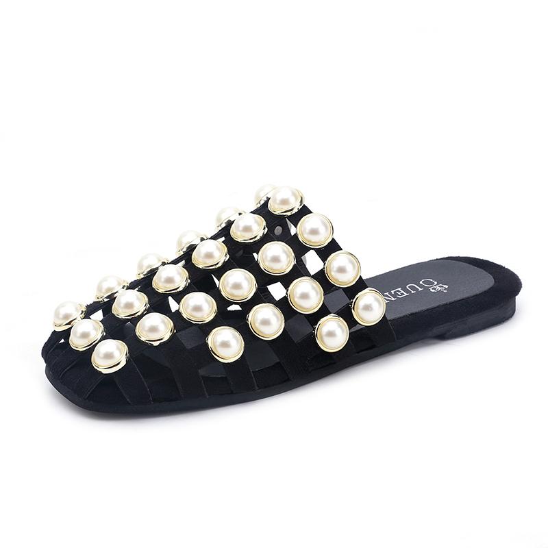 Zomer Strand Sandalen Schoenen Parel Sandalen Dunne Riem Romeinse Platte Dames Slippers Casual Platte Slippers Dames Sandalen 36 gray