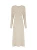 Independent Style European & American Solid Color Ribbed V-Neck Single-Breasted Long Dress for Women - Autumn/Winter Collection