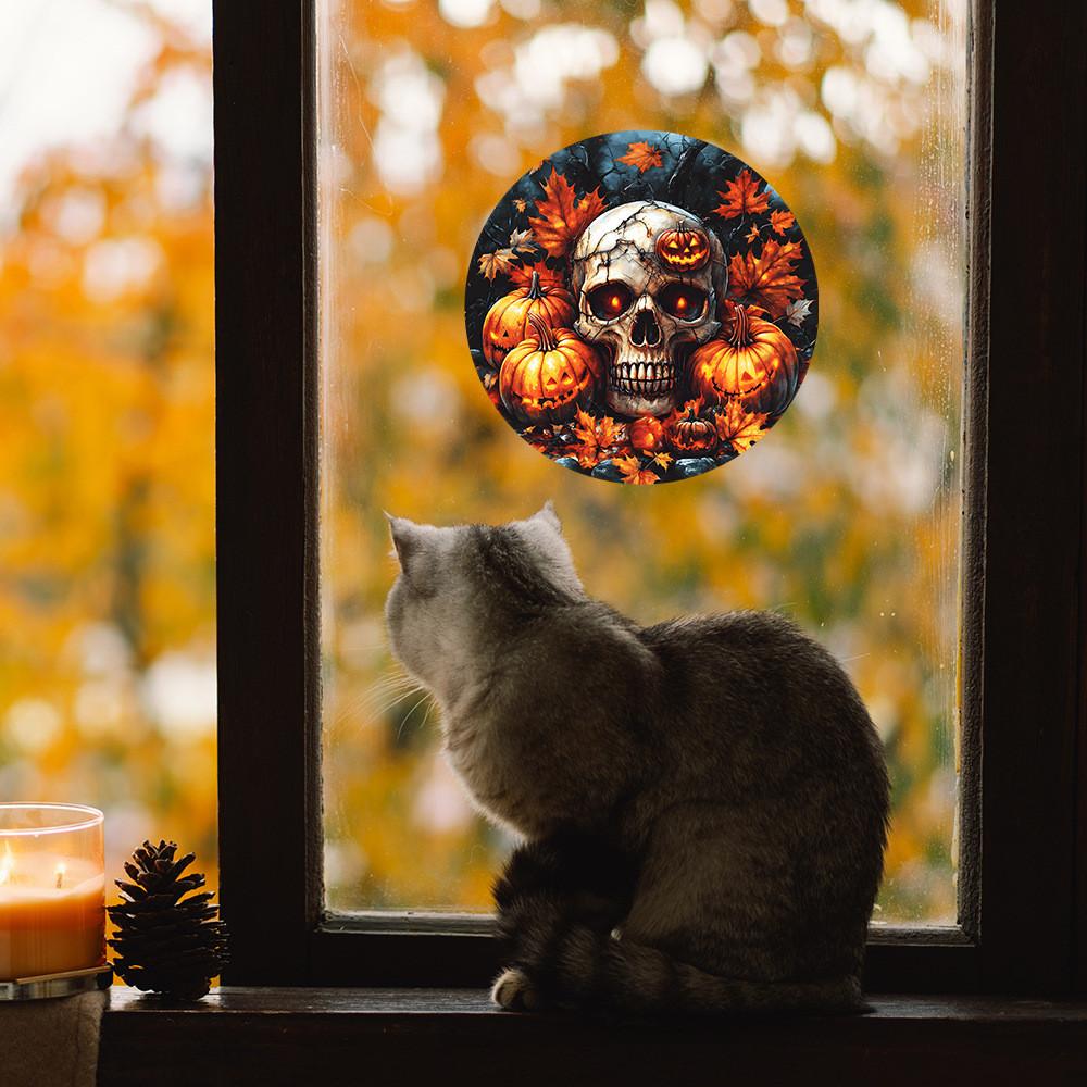 Halloween Skull Pumpkin Uv Electrostatic Glass Showcase Home Decor Stickers