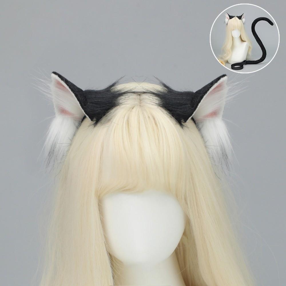 Realistic Cat Ear Headband Handmade Simulation Animal Ears New Cat Tail Set Headwear