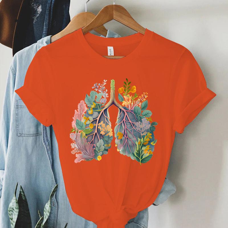 Colorful Anatomical Heart Lungs Tshirt Women Plant Floral Graphic Anatomy Tshirt Top Funny Cardiac Nurse Gift Summer Shirt 2024