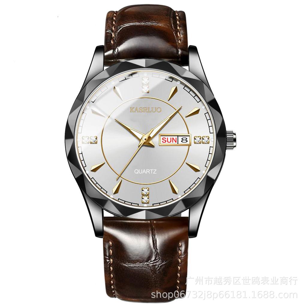 Trendy Men'S Watch Men'S Waterproof Stainless Steel Double Calendar Premium Quartz Watch Luminous