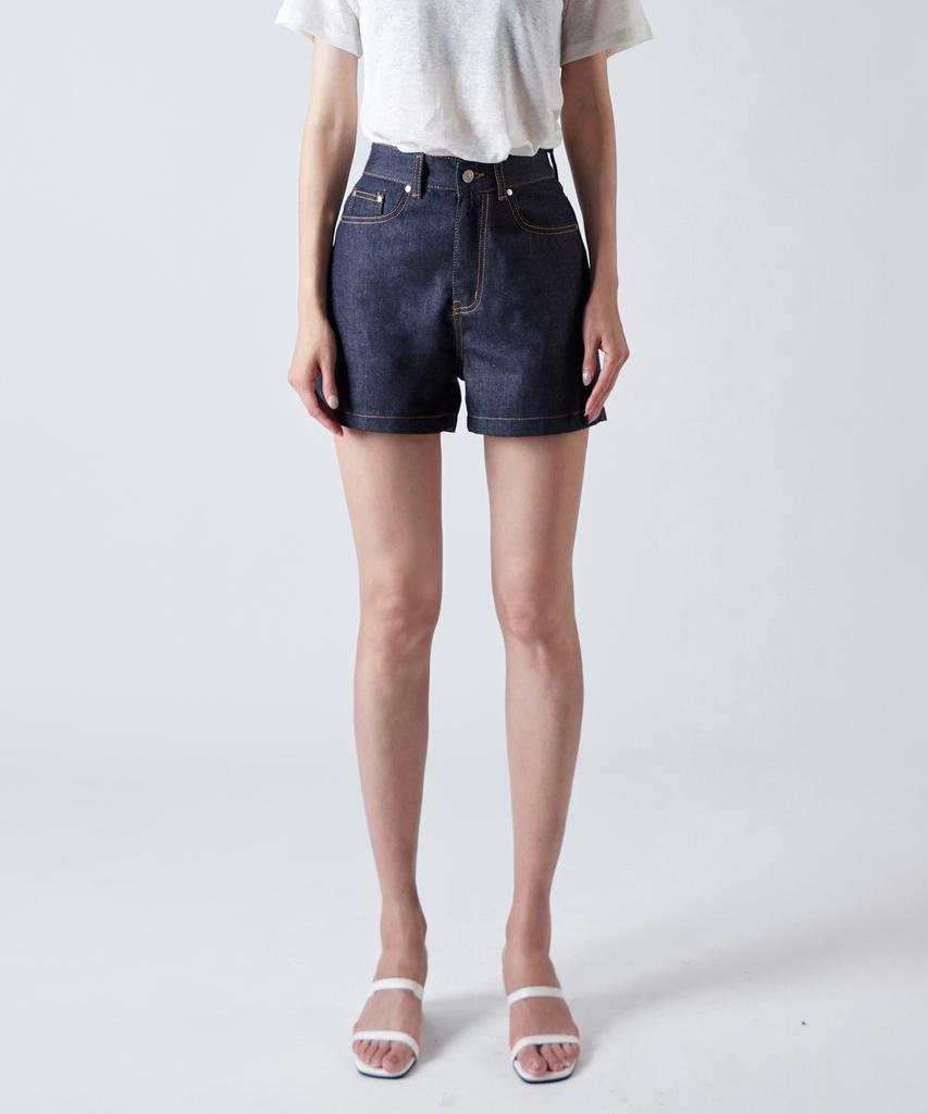 SALON DE SEOUL High-Waisted A-Line Denim Shorts W - Indigo Blue