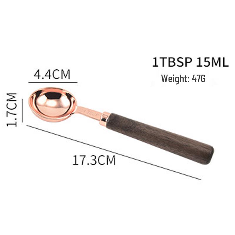 8-Piece Stainless Steel Measuring Cups & Spoons with Walnut Wood Handles & Rose Gold Finish