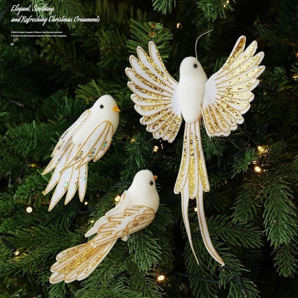 Realistic Glitter Christmas Bird Clip Ornament Artificial Spread-Wing Bird Wedding Festive