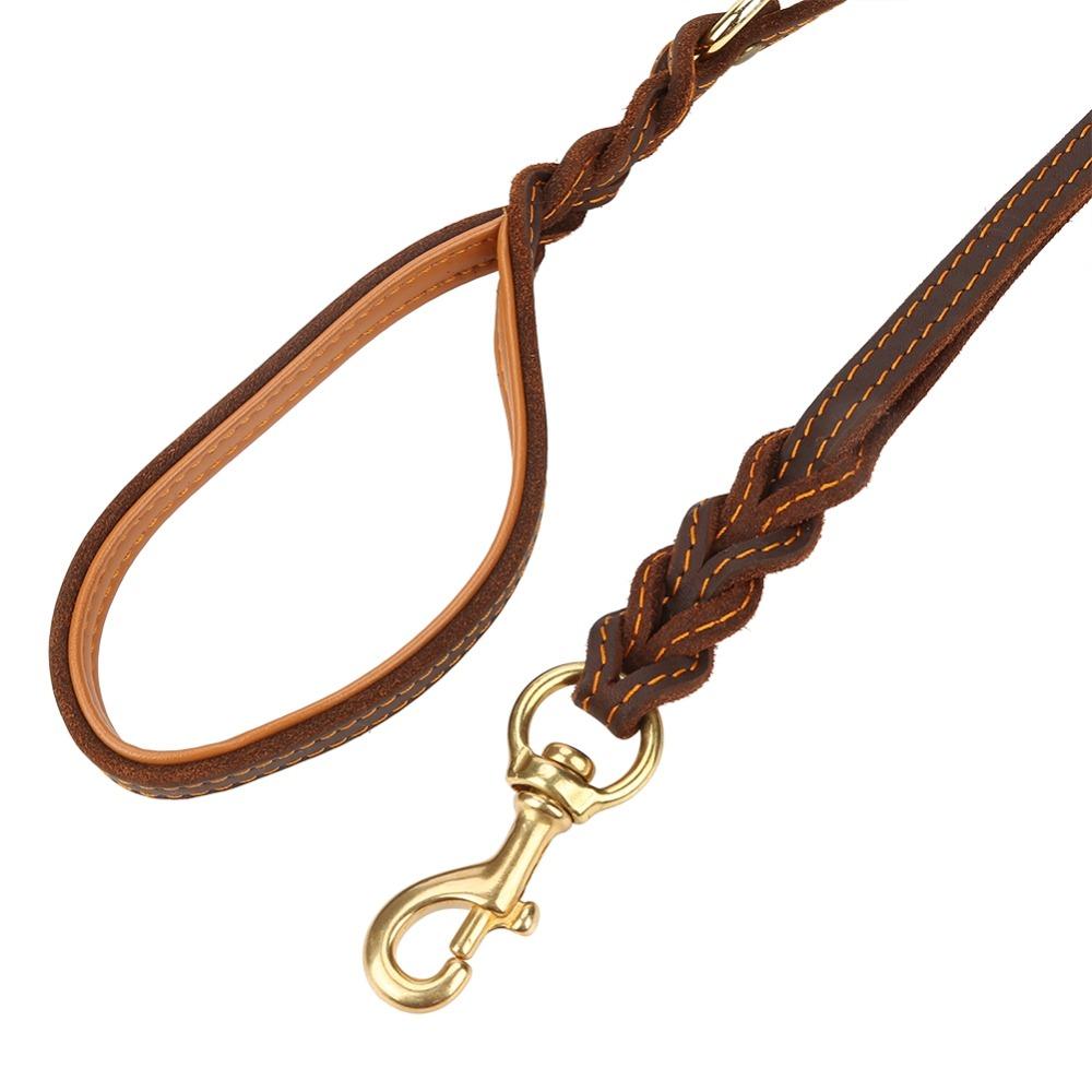 Double Handle Leather Dog Leash Genuine Cowhide Brass Hook Dog Rope German Shepherd