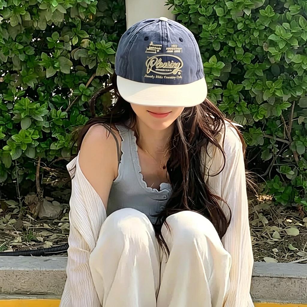 Four Seasons American Color Matching Alphabet Embroidery Baseball Cap Men'S And Women'S Shade Flat Brim Retro Personality Cap