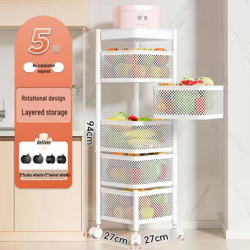 Köks roterande kolstål grönsaks- och fruktskålställ - Golvstående, Fyrkantigt, Flerlagers, Rörligt, Ingen montering krävs.