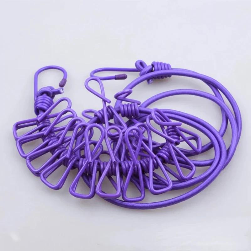 4M Outdoor Stretchy Clothesline Non-Slip Camping Laundry Rope with 12 Clips Portable Travel Clothesline for Socks Hanging Drying