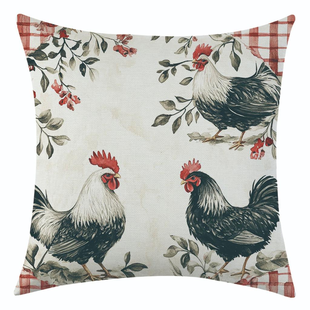 New Da Hong Pao Rooster Linen Pillowcase for Festival Decoration, Bay Window Sofa Lumbar Rest