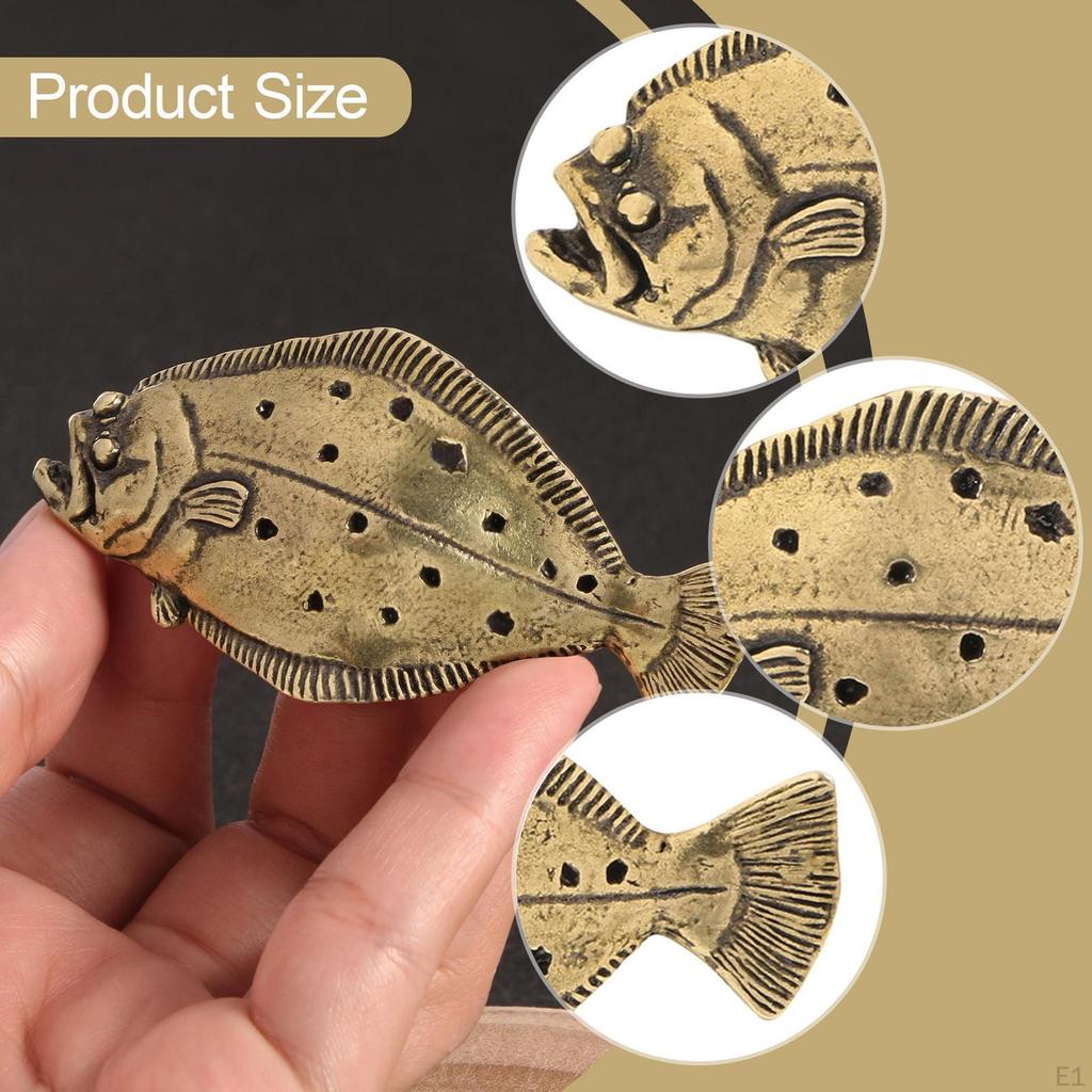 Brass Fish Statue Wealth Flounder Decor Retro Desk Topper Animal Collectible Figurine for Home