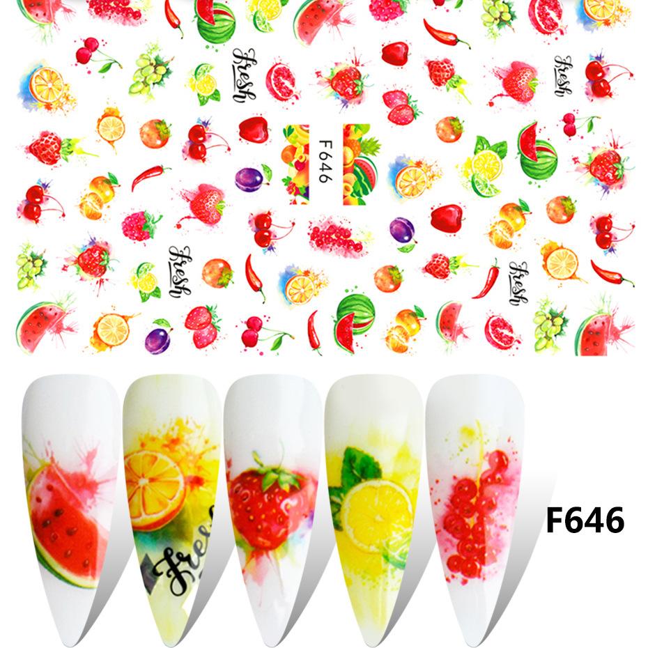 1pcs Summer Sticker Nail Art Decorations Leaves Flower 3D Adhesive Stickers Woman Face Fruit Foil Manicure Wrap