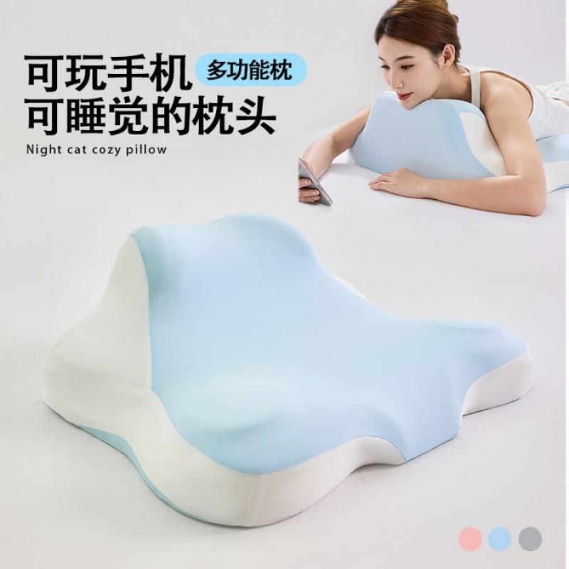 Memory Foam Prone Sleeping Pillow Neck Support Comfortable Stomach Sleeper Cushion Breathable Ice Silk Cover