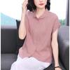 Women Cotton Batwing Sleeve Shirt Doll Collar Short Sleeve Button Down Casual Blouse